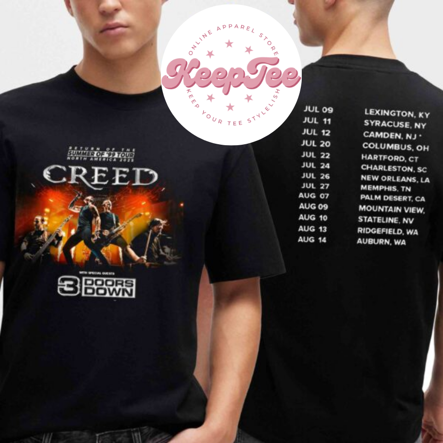Creed Band With Concert 2025 Shirt, Creed Band With 3 Doors Down Return Of The Summer 99 North America 2025 Tour Shirt