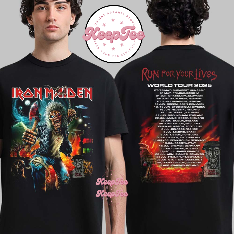 Iron Maiden Run For Your Lives World Tour 2025 Tee Europe Tour Dates Shirt