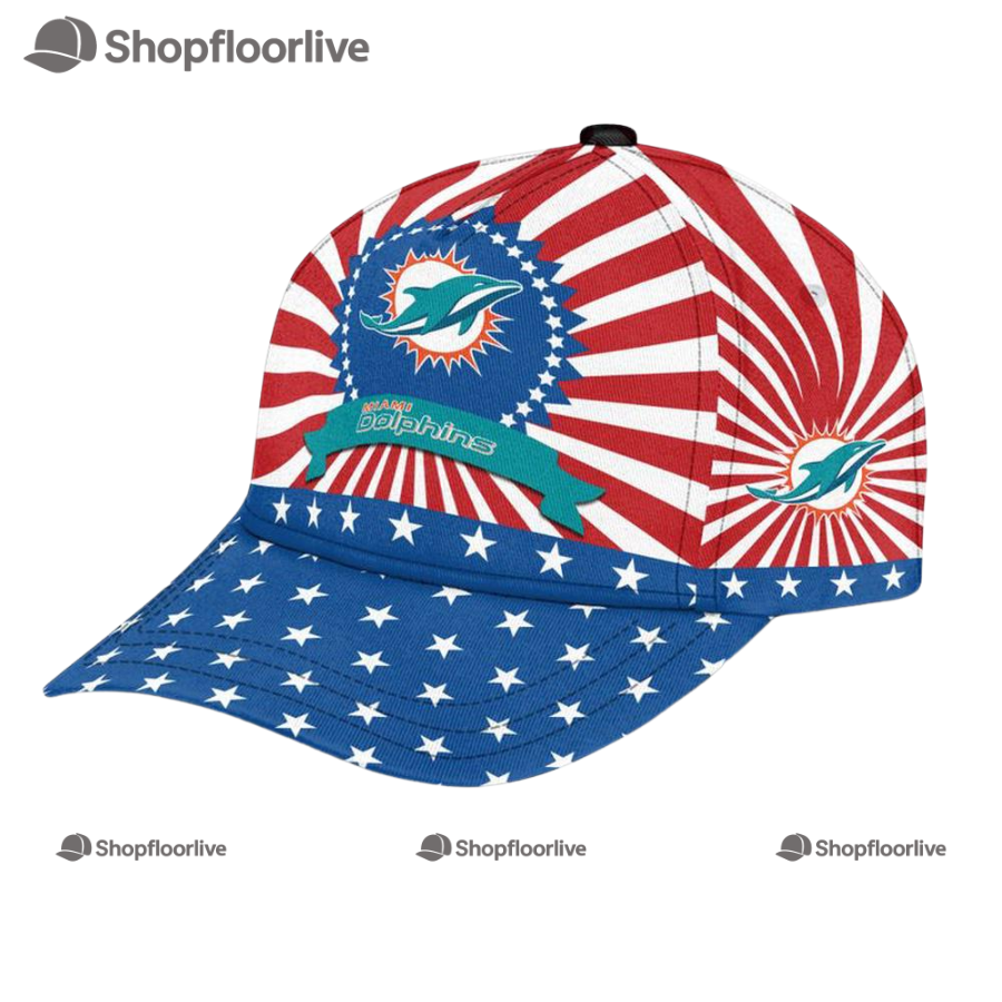 Miami Dolphins American Flag Pattern Independence Day Baseball Cap