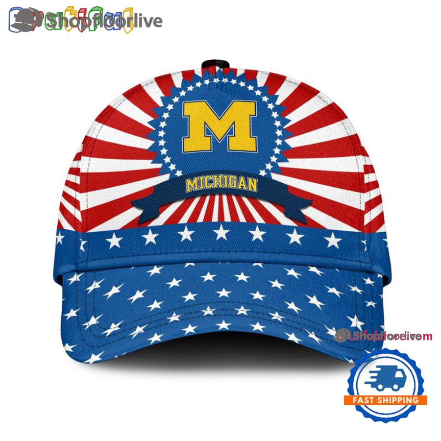 Michigan Wolverines American Flag Pattern Independence Day Baseball Cap