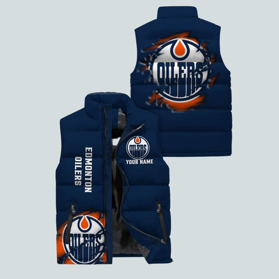 Edmonton Oilers Nhl Sleeveless Puffer Jacket Gifts For Fans