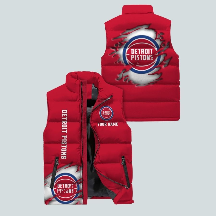 Detroit Pistons Nba Personalized Sleeveless Puffer Jacket Gifts For Fans