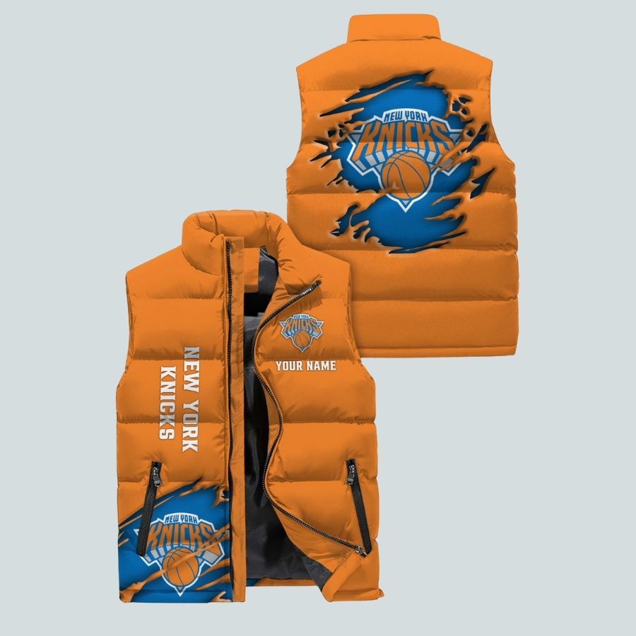 New York Knicks Nba Personalized Sleeveless Puffer Jacket Gifts For Fans