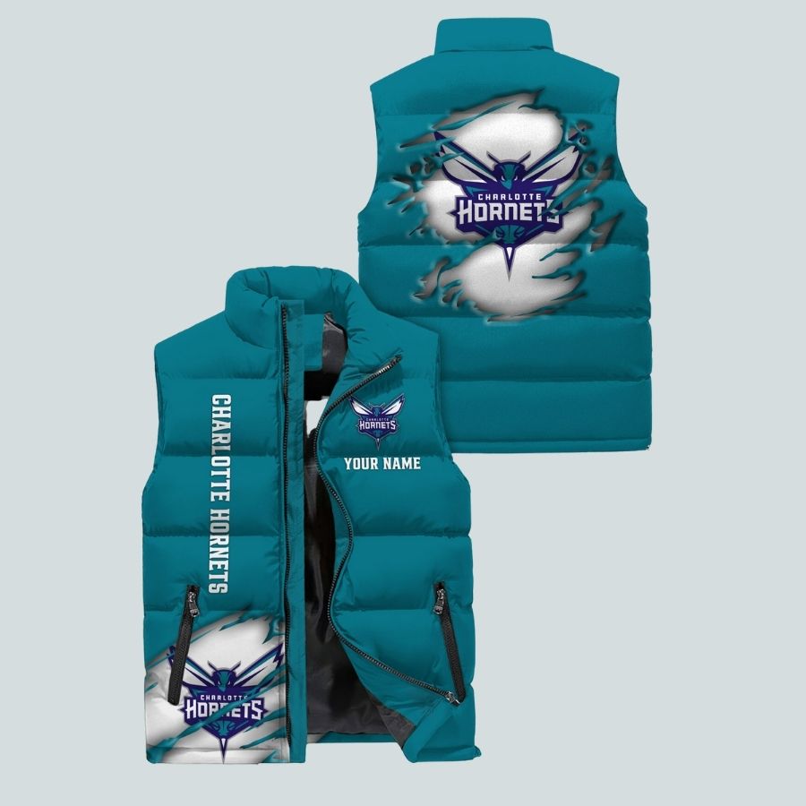 Charlotte Hornets Nba Personalized Sleeveless Puffer Jacket Gifts For Fans