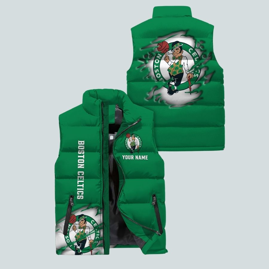 Boston Celtics Nba Personalized Sleeveless Puffer Jacket Gifts For Fans