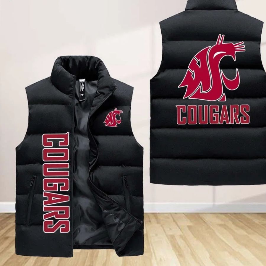 Washington State Cougars Sleeveless Puffer Jacket Custom For Fans Gifts