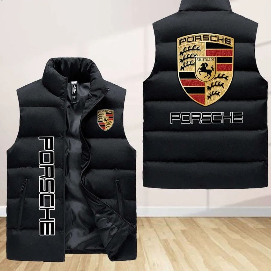 Porsche Sleeveless Puffer Jacket Custom For Fans Gifts
