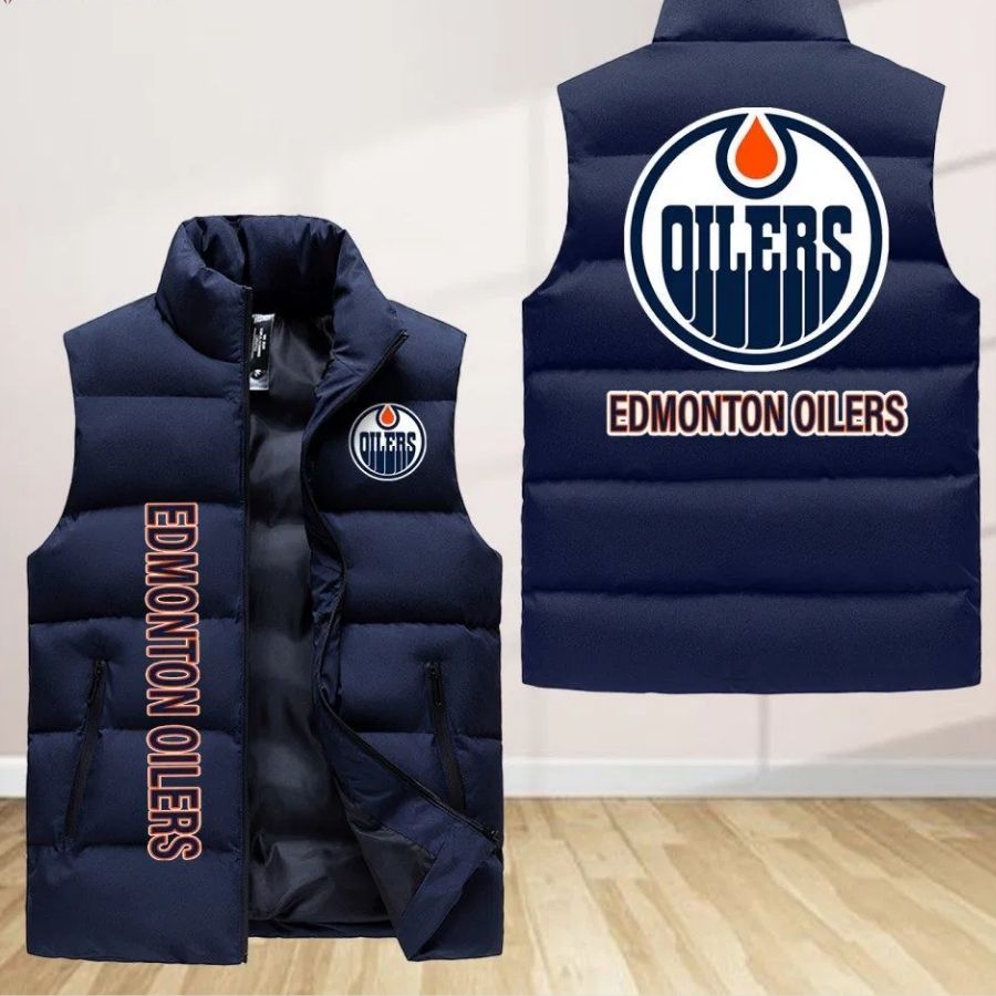 Edmonton Oilers Sleeveless Puffer Jacket Custom For Fans Gifts