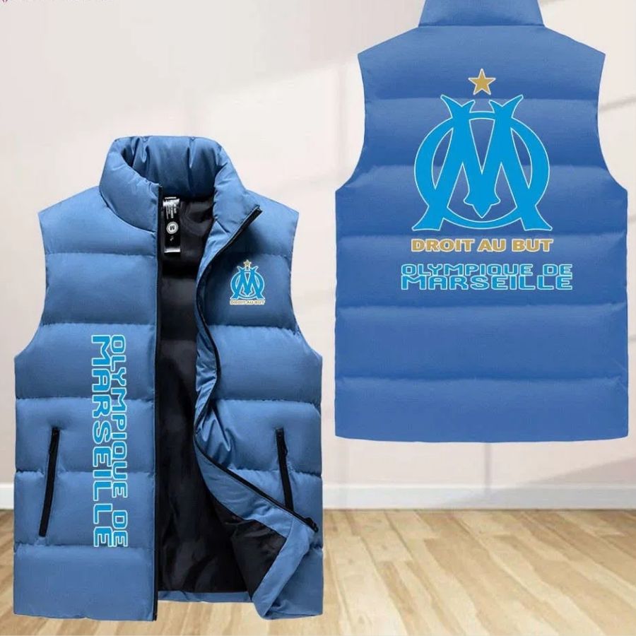Olympique De Marseille Sleeveless Puffer Jacket Custom For Fans Gifts