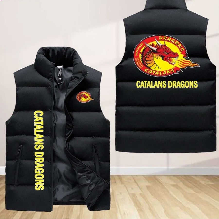 Catalans Dragons Sleeveless Puffer Jacket Custom For Fans Gifts