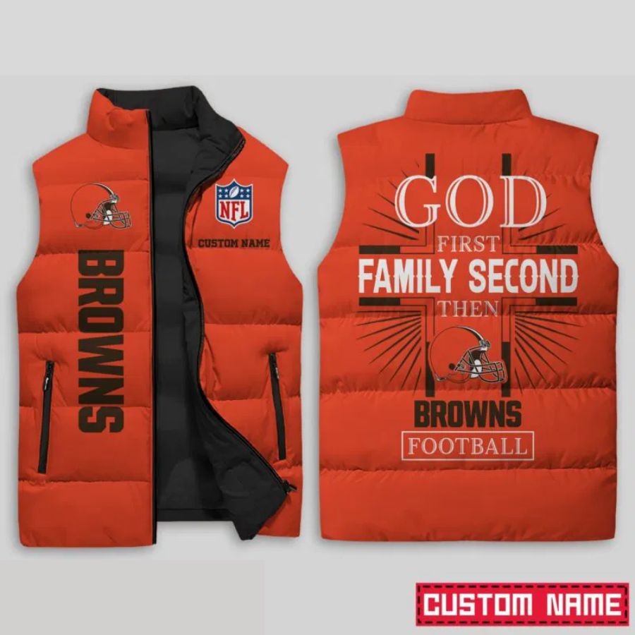 Cleveland Browns NFL Sleeveless Puffer Jacket Custom Name For Men Women