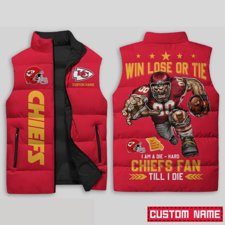 Kansas City Chiefs NFL Sleeveless Puffer Jacket Win Lose Or Tie Custom Name For Men Women