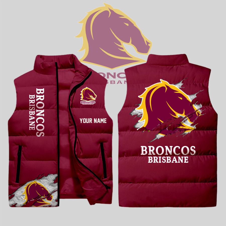 Brisbane Broncos Nrl Sleeveless Puffer Jacket For Fans