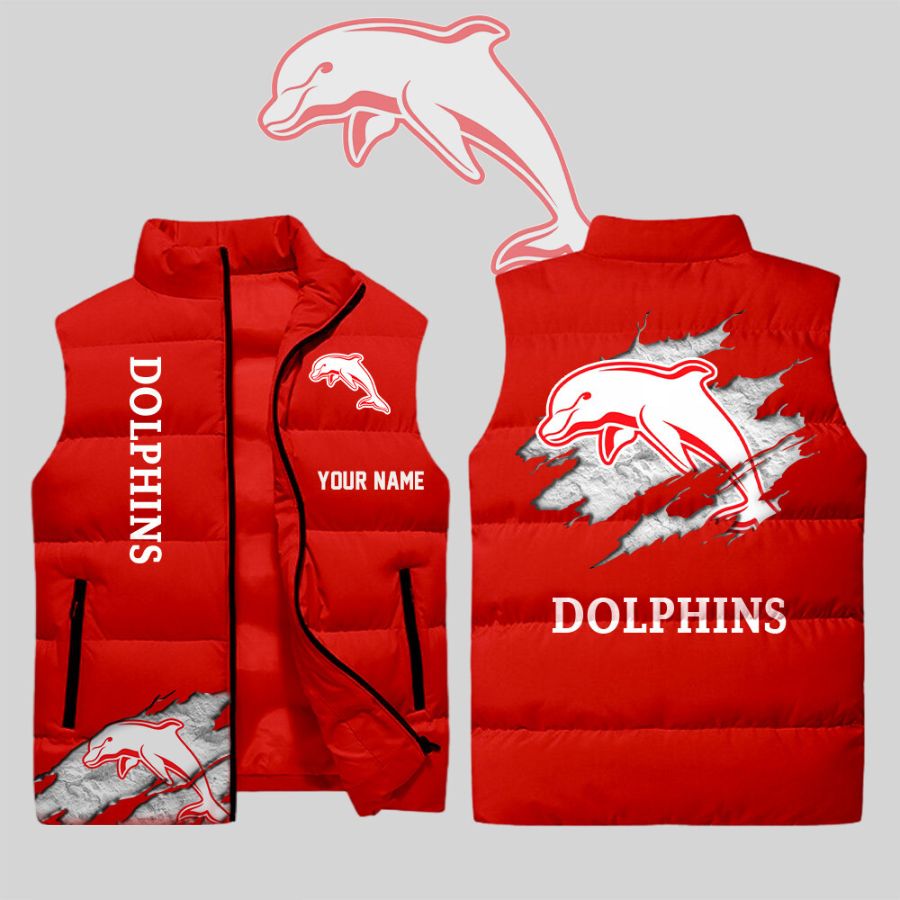 Dolphins Nrl Sleeveless Puffer Jacket For Fans