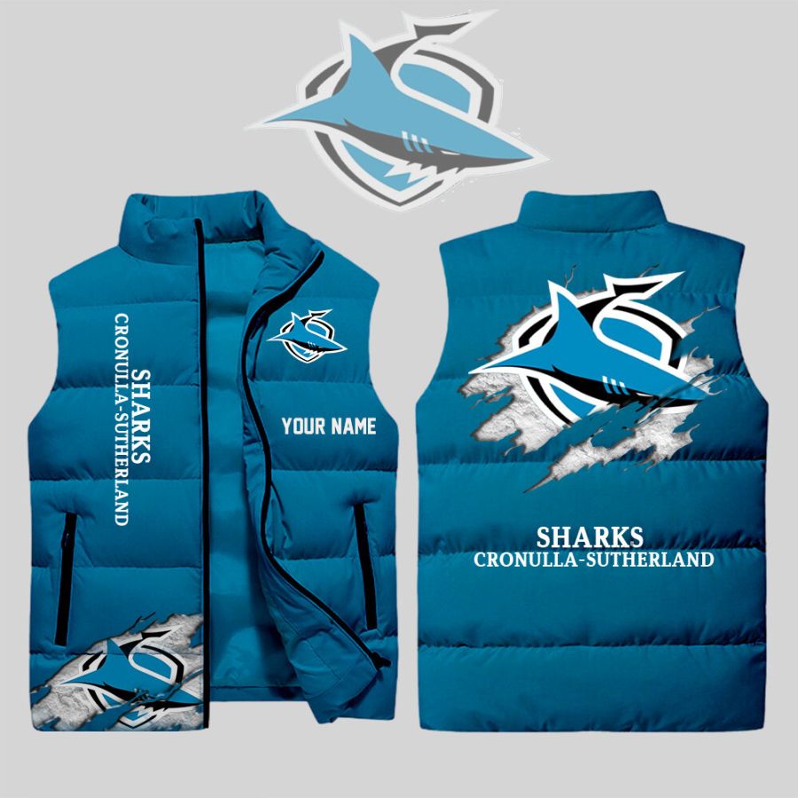 Cronulla-Sutherland Sharks Nrl Sleeveless Puffer Jacket For Fans
