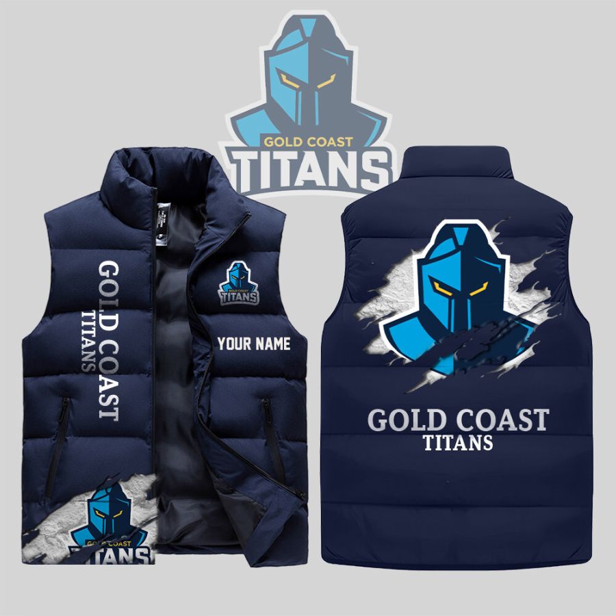 Gold Coast Titans Nrl Sleeveless Puffer Jacket For Fans