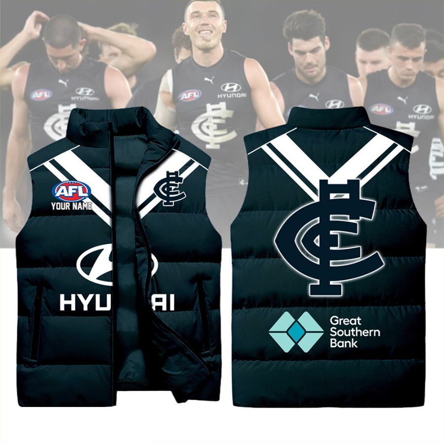 Carlton Blues Afl Sleeveless Puffer Jacket For Men Women