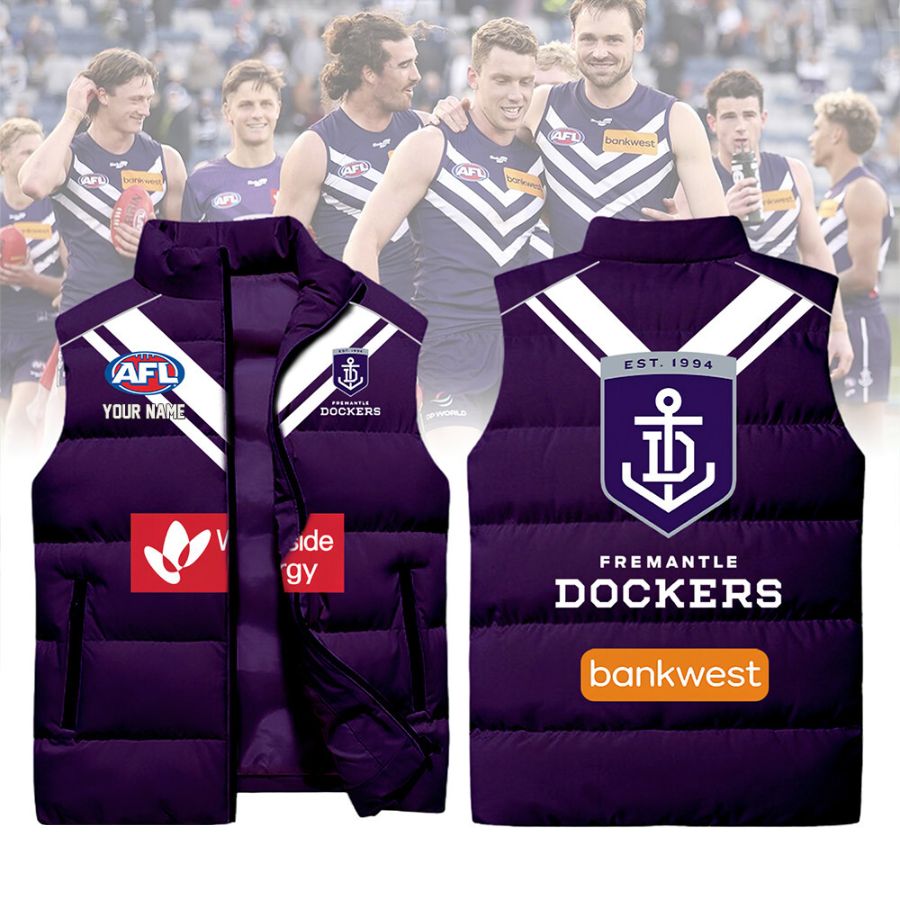 Fremantle Dockers Afl Sleeveless Puffer Jacket For Fans