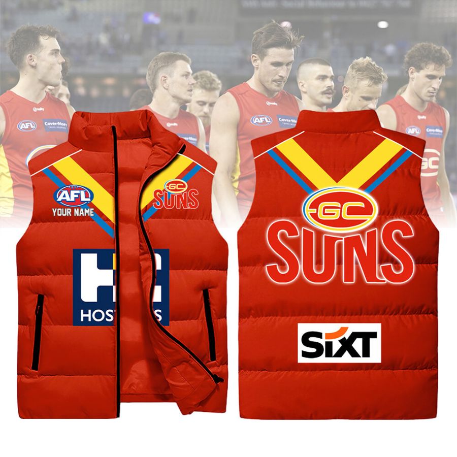 Gold Coast Suns Afl Sleeveless Puffer Jacket For Fans