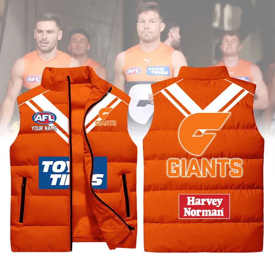 Greater Western Sydney Giants Afl Sleeveless Puffer Jacket For Fans
