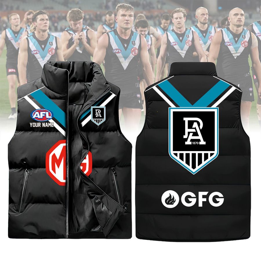 Port Adelaide Afl Sleeveless Puffer Jacket For Fans