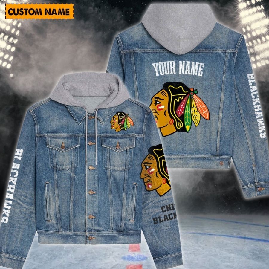 Chicago Blackhawks New Personalized Hooded Denim Jacket For Fans