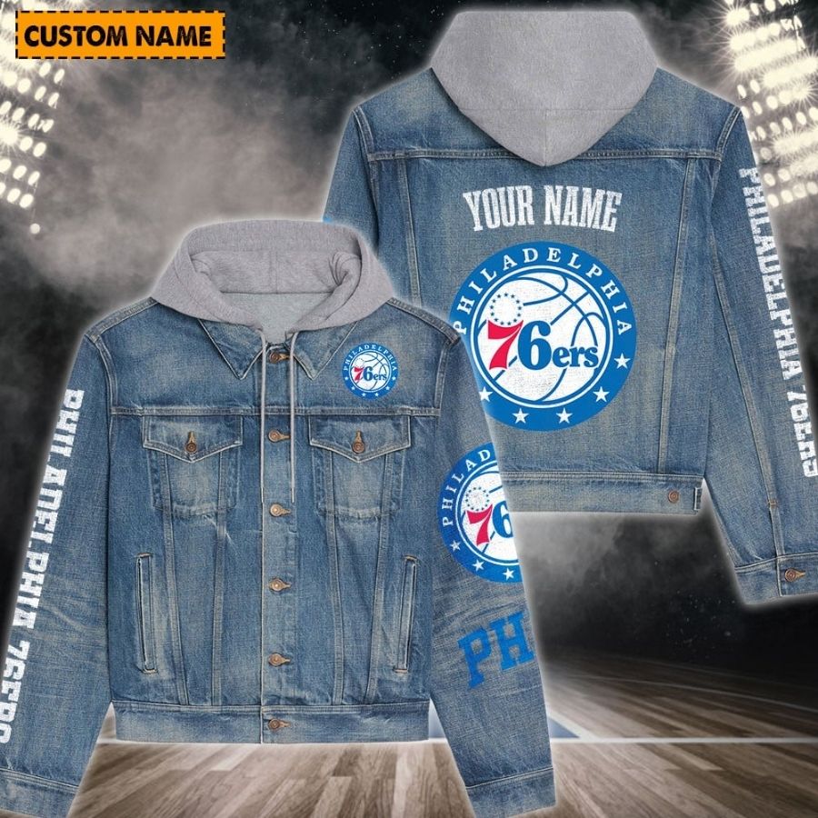 Philadelphia 76Ers New Personalized Hooded Denim Jacket For Fans