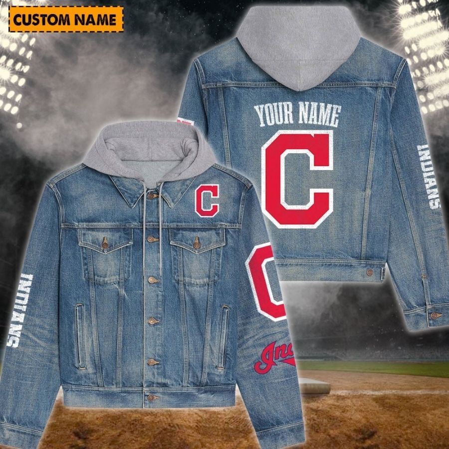 Cleveland Indians New Personalized Hooded Denim Jacket For Fans