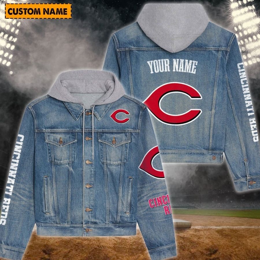 Cincinnati Reds New Personalized Hooded Denim Jacket For Fans