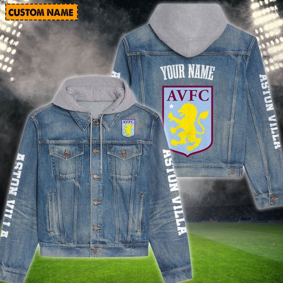 Aston Villa New Personalized Hooded Denim Jacket For Fans