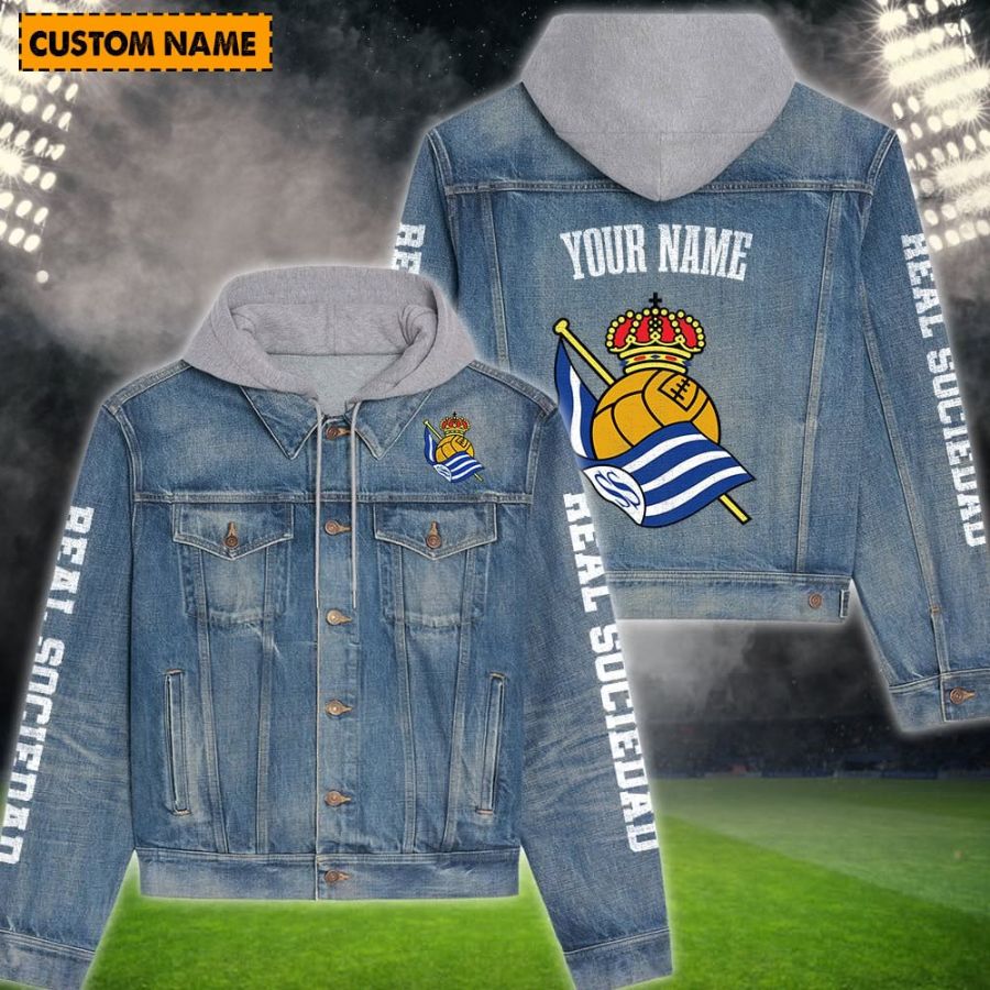 Real Sociedad New Personalized Hooded Denim Jacket For Fans