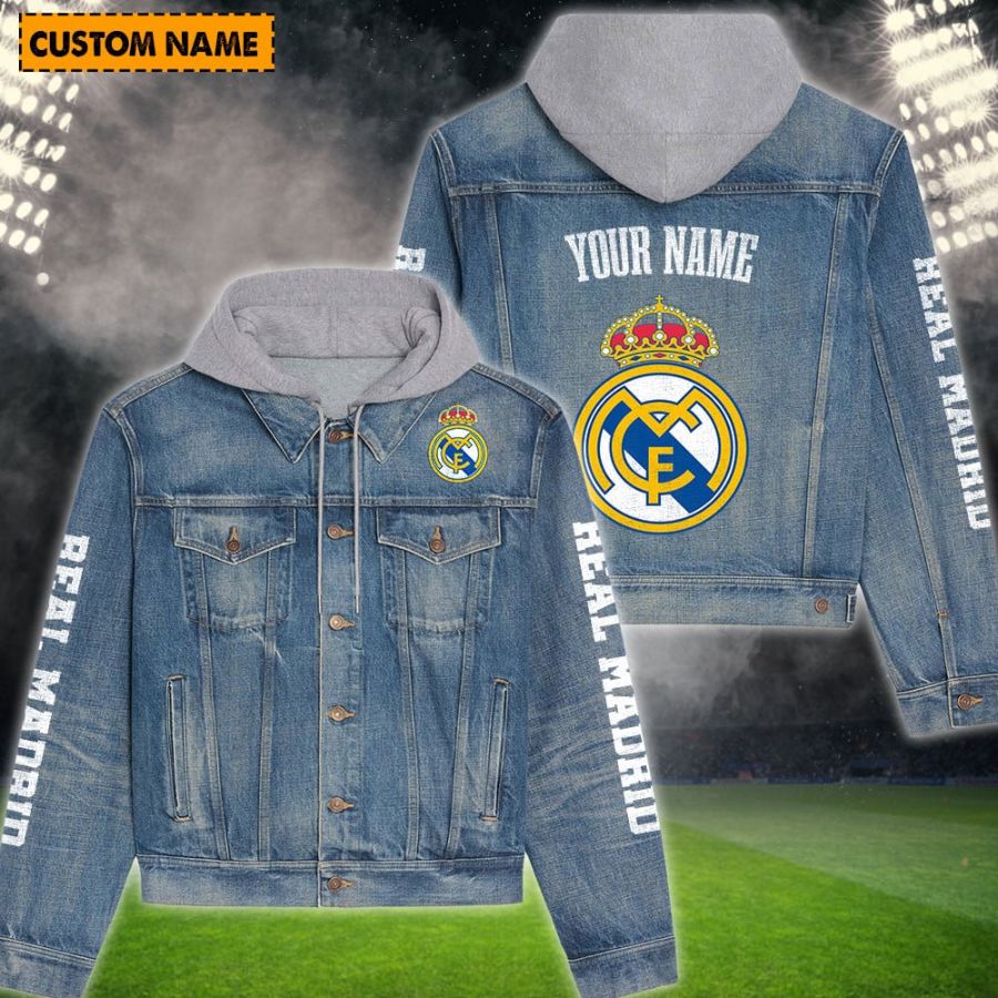 Real Madrid New Personalized Hooded Denim Jacket For Fans