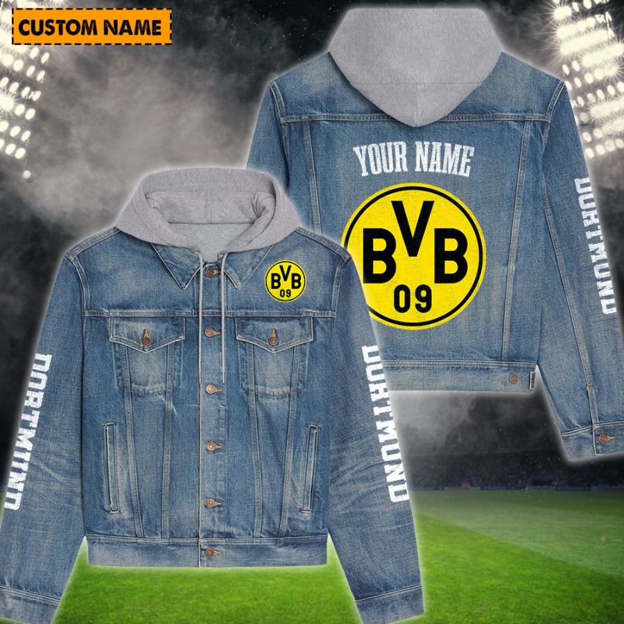 Borussia Dortmund New Personalized Hooded Denim Jacket For Men Women For Fans