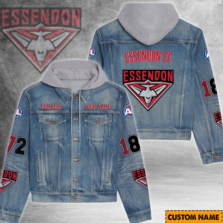 Essendon Afl Personalized Hooded Denim Jacket For Fan