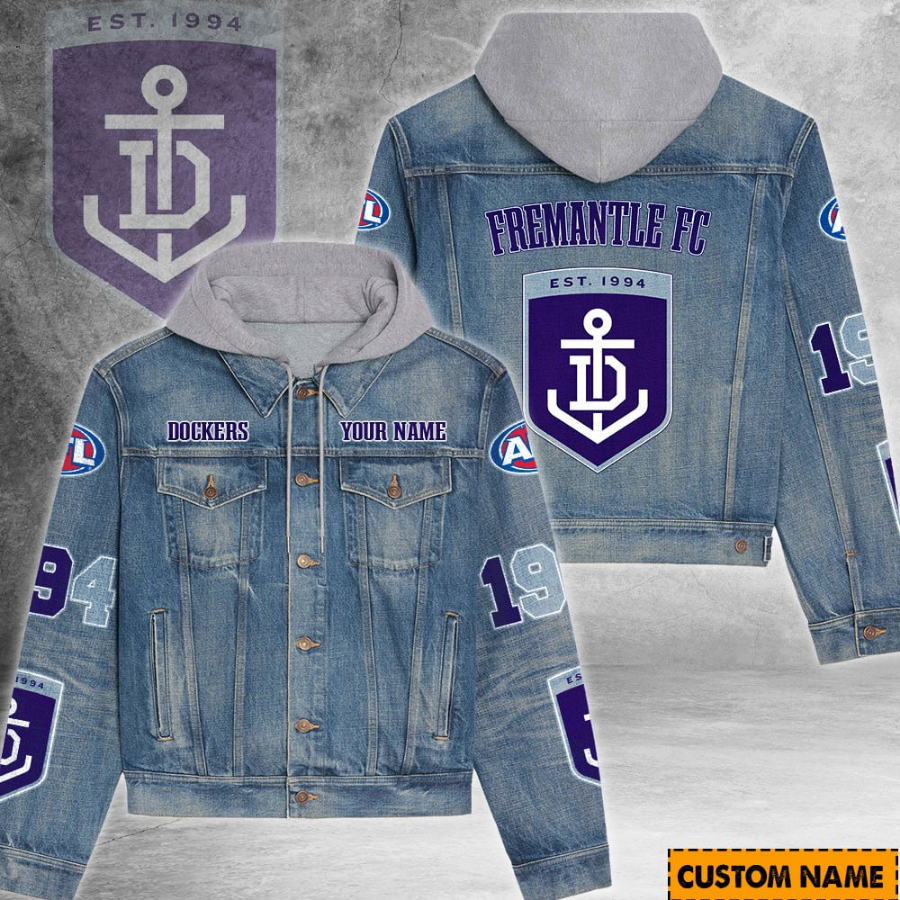 Fremantle Afl Personalized Hooded Denim Jacket For Fan