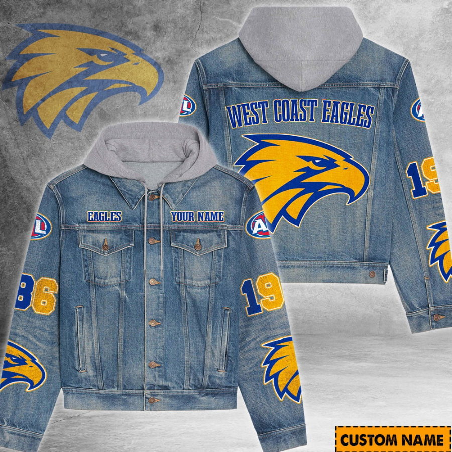 West Coast Eagles Afl Personalized Hooded Denim Jacket For Fan