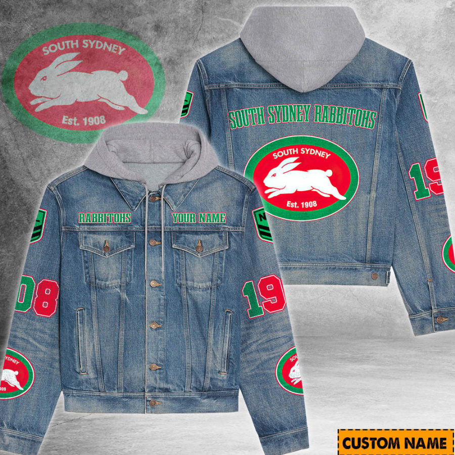 South Sydney Rabbitohs Nrl Personalized Hooded Denim Jacket For Fan