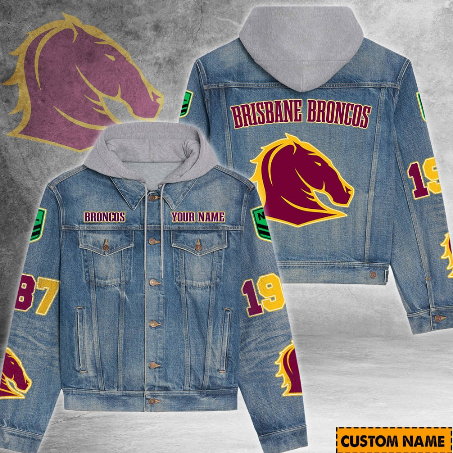 Brisbane Broncos Nrl Personalized Hooded Denim Jacket For Fan