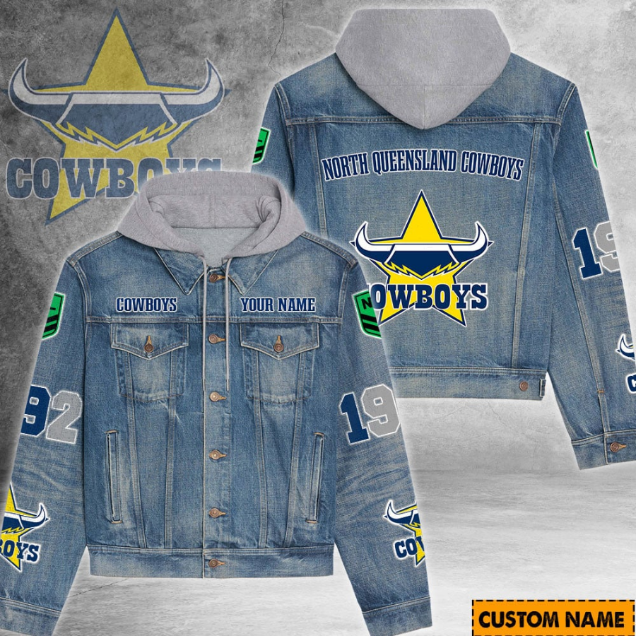 North Queensland Cowboys Nrl Personalized Hooded Denim Jacket For Fan