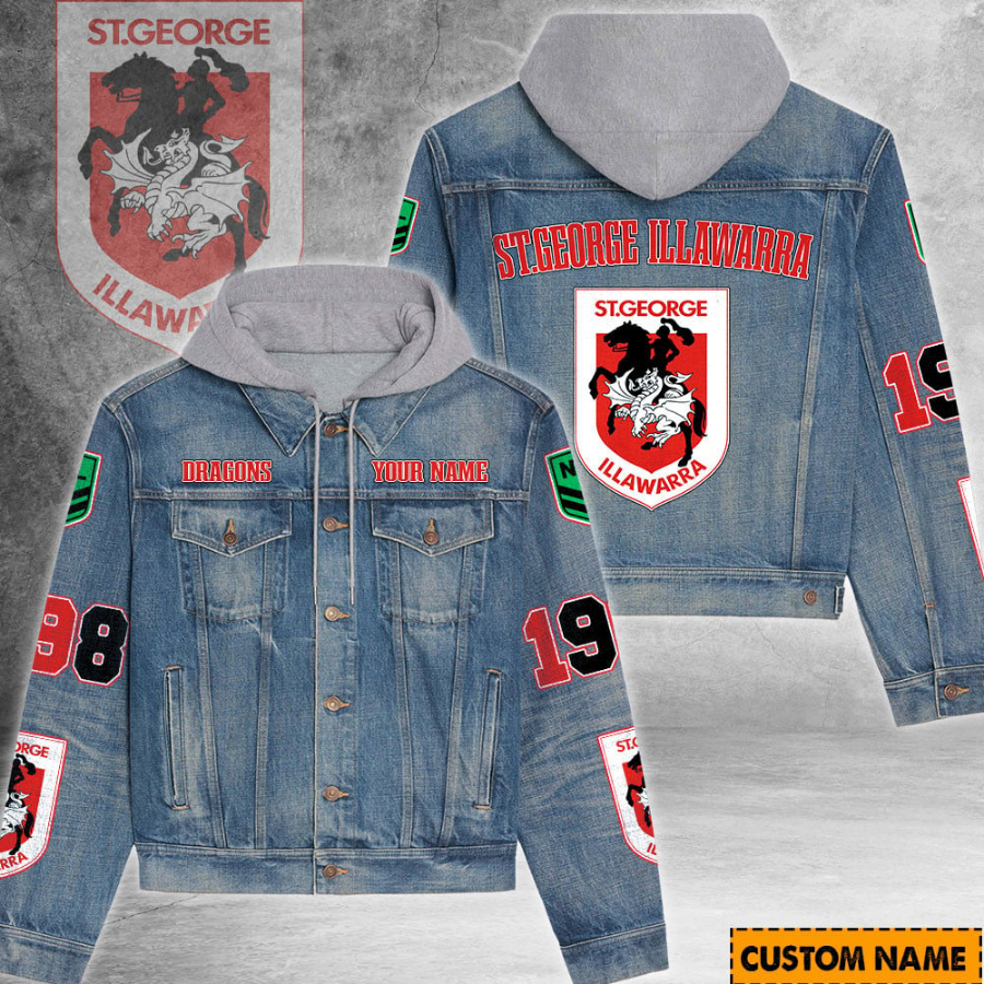 St. George Illawarra Dragons Nrl Personalized Hooded Denim Jacket For Fan