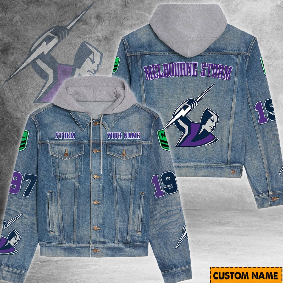 Melbourne Storm Nrl Personalized Hooded Denim Jacket For Fan