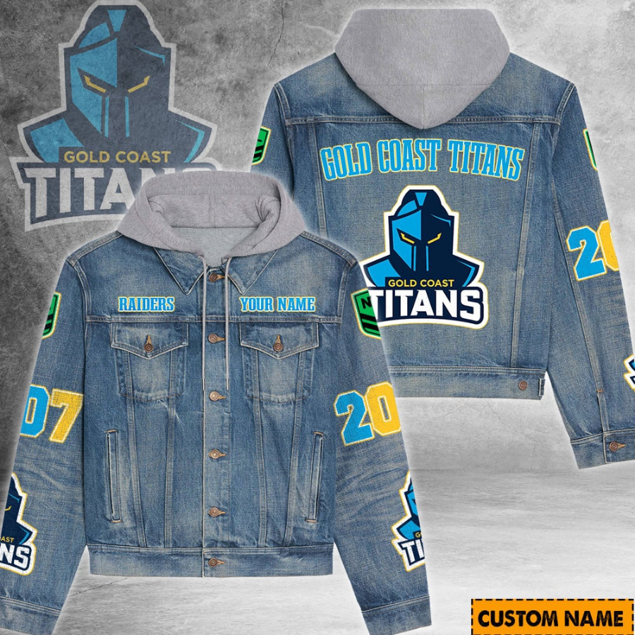 Gold Coast Titans Nrl Personalized Hooded Denim Jacket For Fan