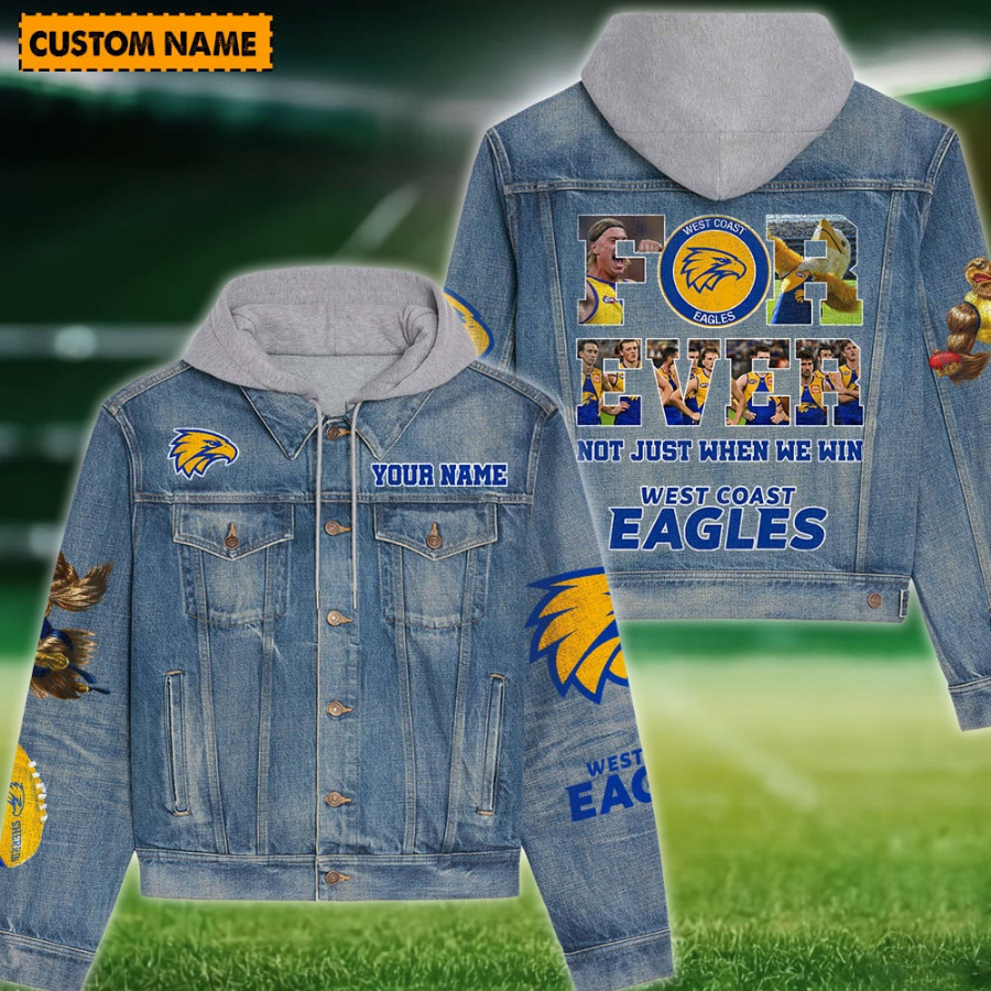 West Coast Eagles New Personalized Hooded Denim Jacket For Fans