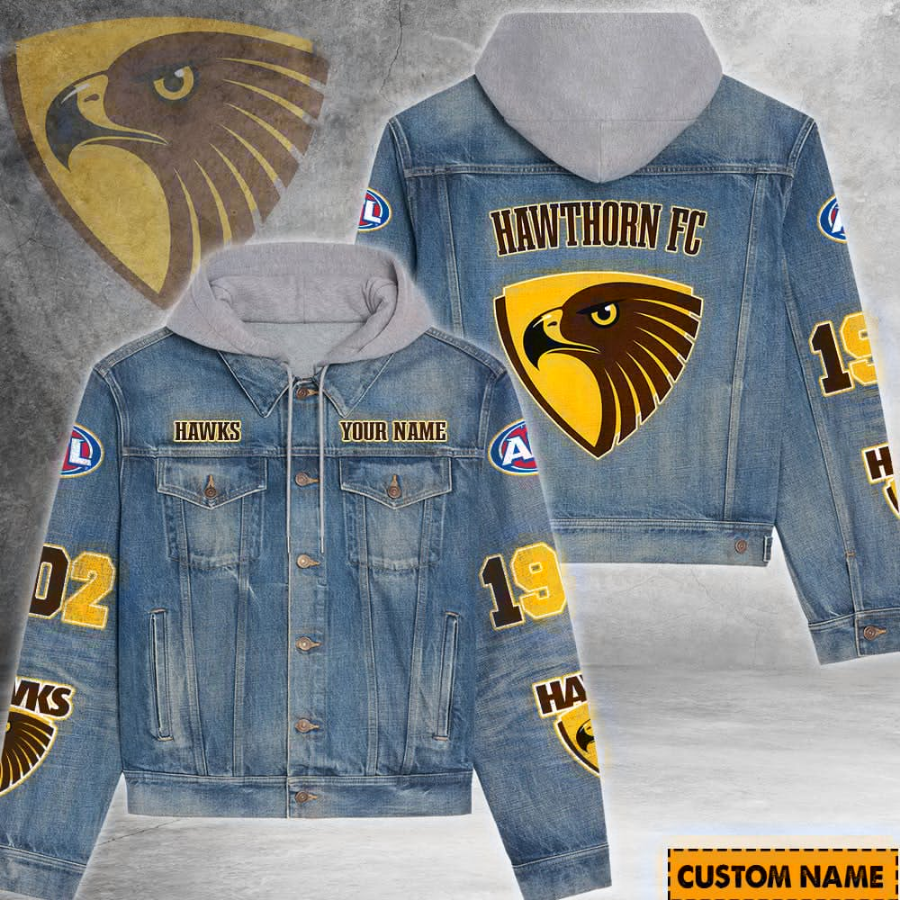 Hawthorn Football New Personalized Hooded Denim Jacket For Fan
