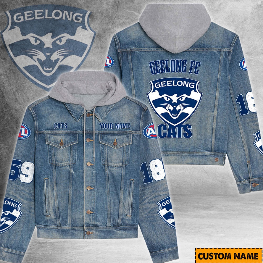 Geelong Afl Personalized Hooded Denim Jacket For Fan