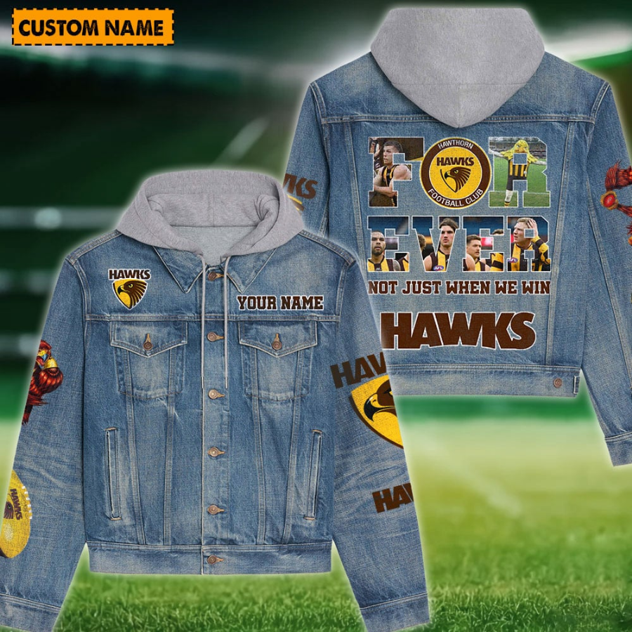 Hawthorn Football Afl Personalized Hooded Denim Jacket For Fan