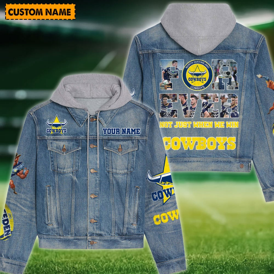 North Queensland Cowboys New Personalized Hooded Denim Jacket For Fan