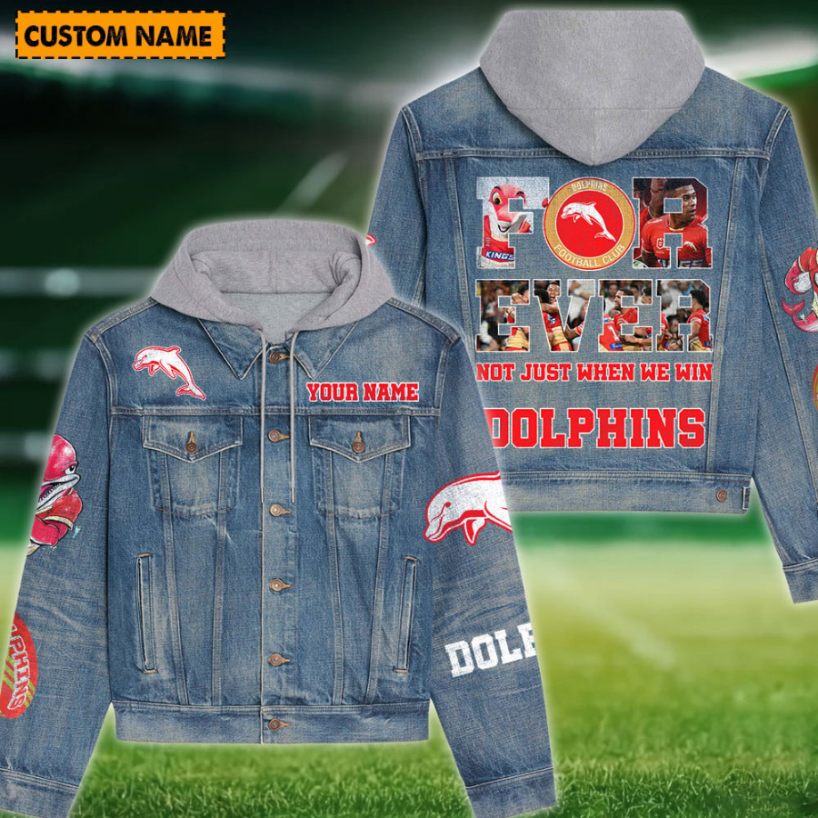 Dolphins New Personalized Hooded Denim Jacket For Men Women Sport Fan