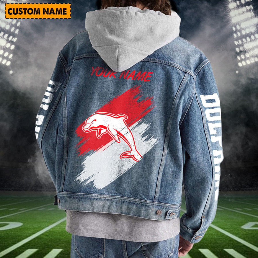 Dolphins New Personalized Hooded Denim Jacket For Men Women Sport Fans