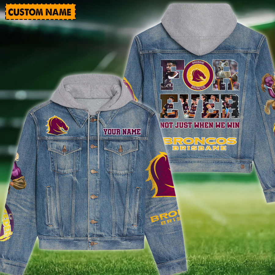 Brisbane Broncos New Personalized Hooded Denim Jacket For Men Women Sport Fans